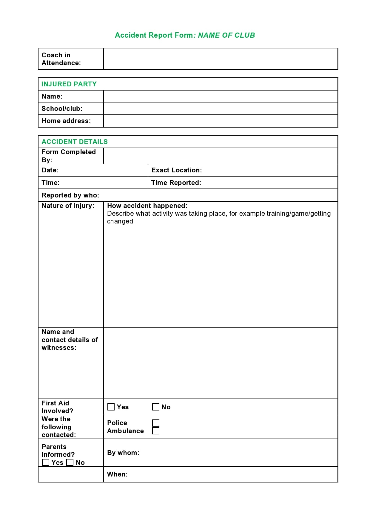 Workplace Printable Accident Report Form Printable Forms Free Online