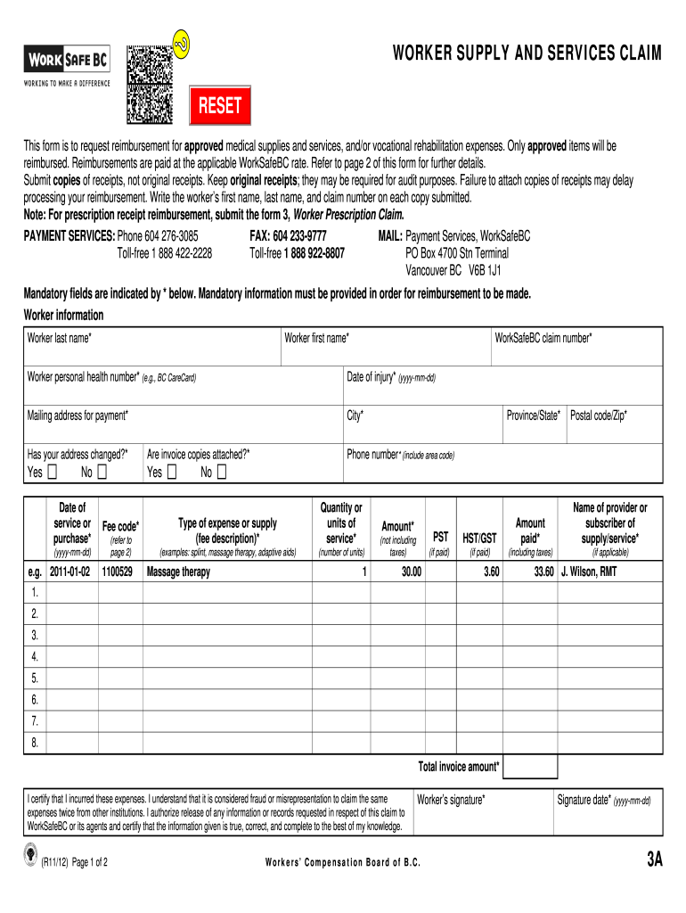 Worksafebc Form 3a Fill Online Printable Fillable Blank PdfFiller