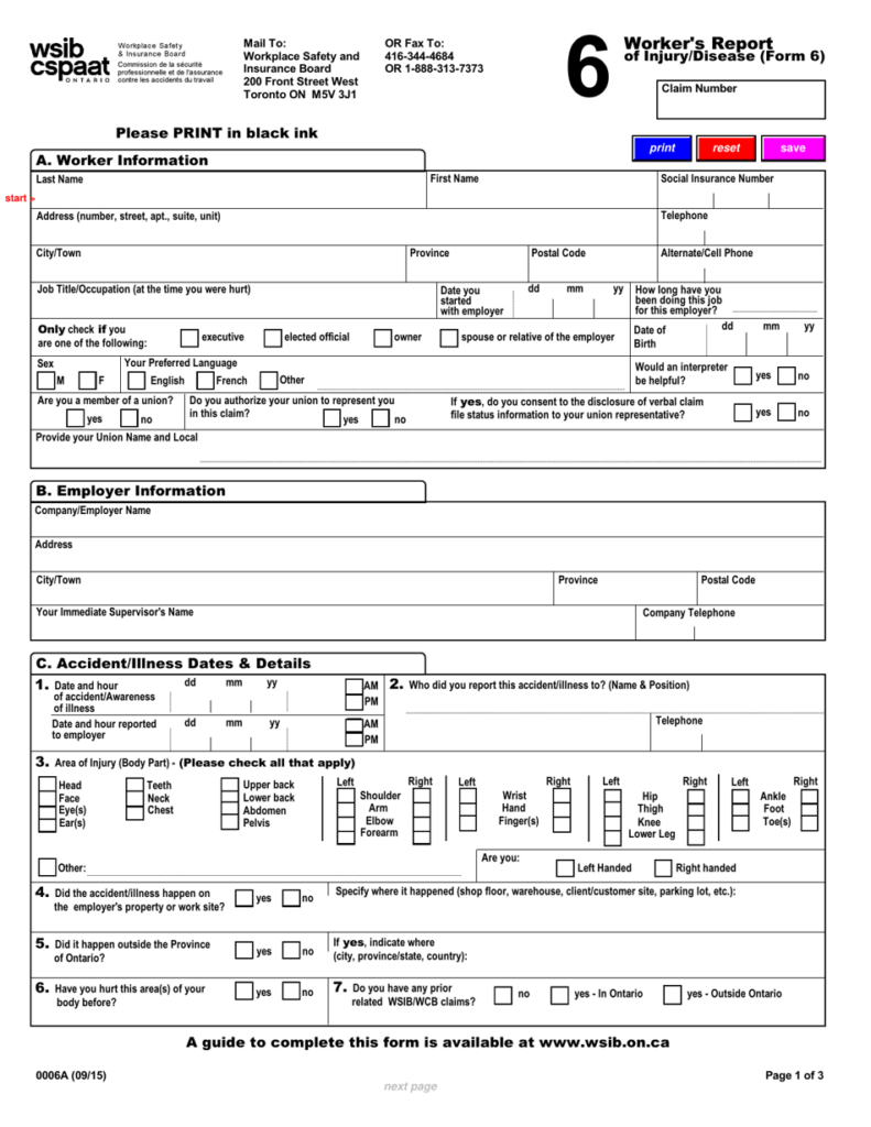 WSIB Form 6 Fill Out Sign Online And Download Fillable PDF Ontario 