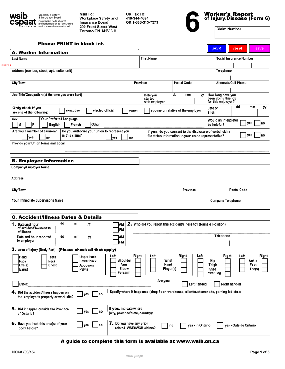 WSIB Form 6 Fill Out Sign Online And Download Fillable PDF Ontario 
