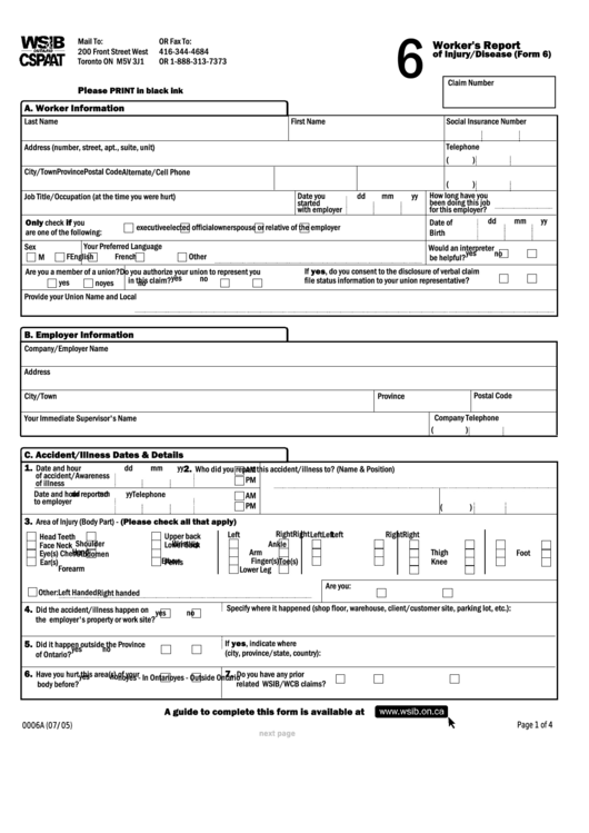 Wsib Form 6 Printable Printable Forms Free Online